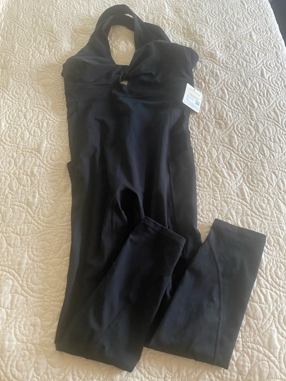 Fabletics Oasis Twist Front Pocket 7/8 Jumpsuit - Black M
